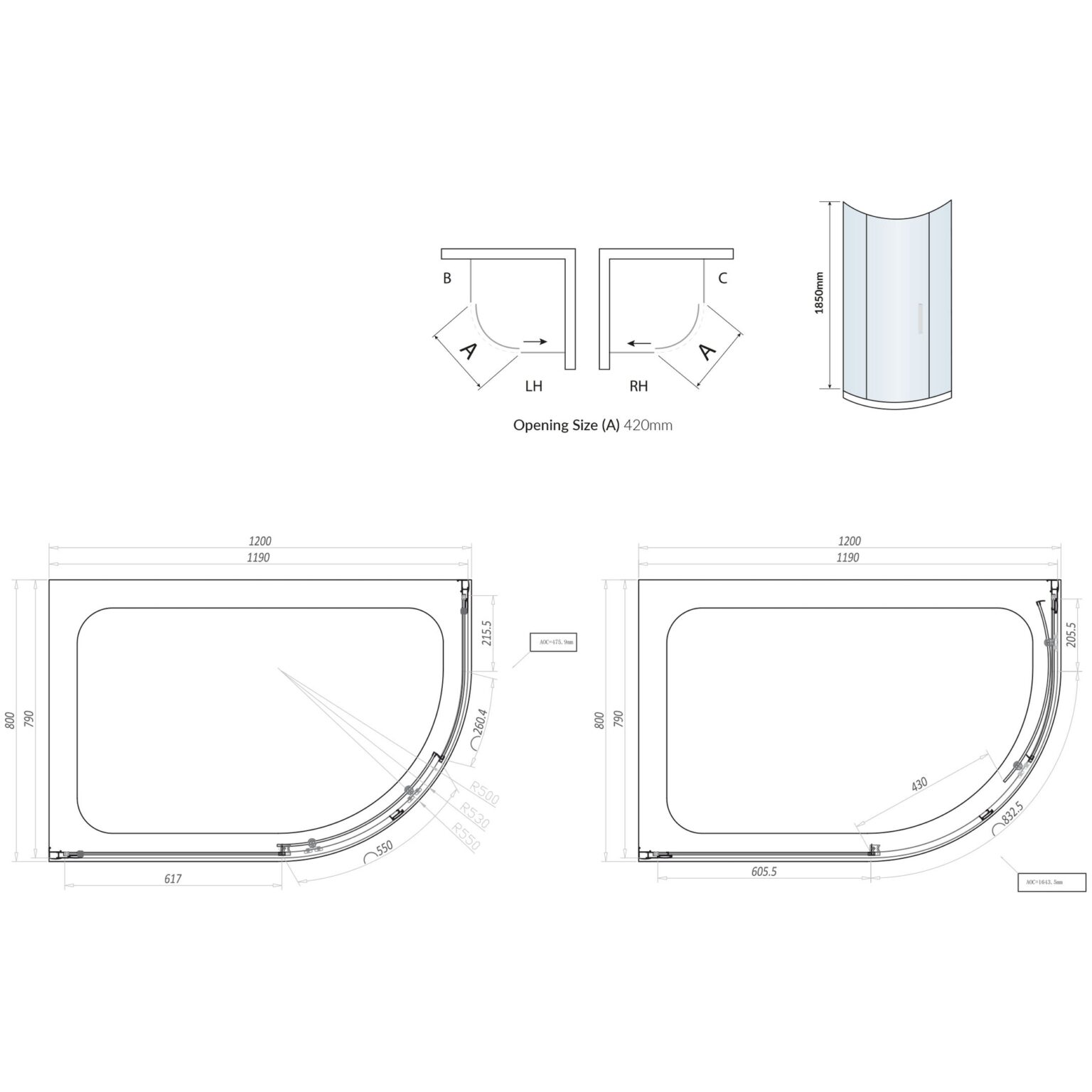 Scudo Single Door Offset Quadrant Enclosure X Mm