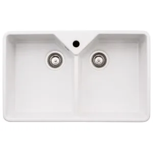 Abode Provincial Large 2 Bowl Undermount Sink White