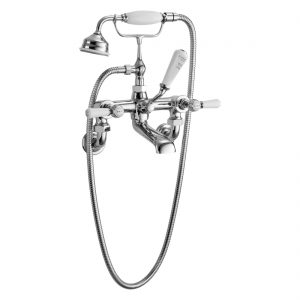 Bayswater White Wall Bath Shower Mixer with Lever & Dome Collar
