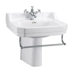 Burlington Edwardian 56cm 2 Hole Basin, Towel Rail & Semi Pedestal