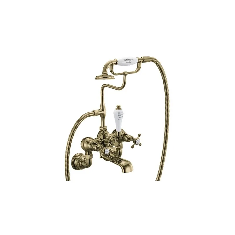 Burlington Claremont Wall Bath Shower Mixer Gold/White