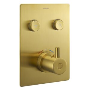 Flova Levo GoClick 2 Button Shower Valve Finishing Kit Square Plate Brushed Gold