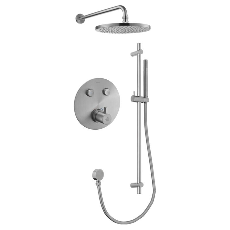 Flova Brushed Nickel GoClick 2 Outlet Shower Pack with Sliderail Kit Round