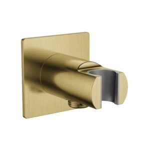 Flova Wall Outlet with Handset Holder Square Brushed Brass