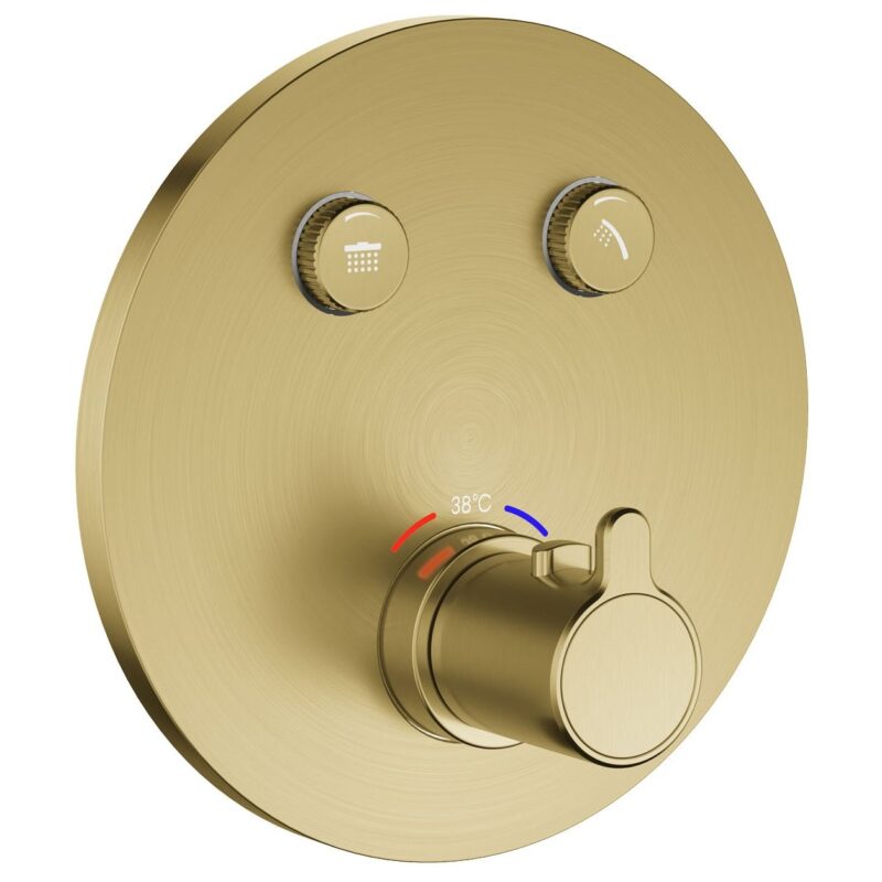 Flova Moonlight Round 2-Outlet GoClick Shower Finishing Set Brushed Brass