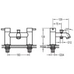 Flova Levo 2-Hole Deck Mounted Bath Shower Mixer Gun Metal