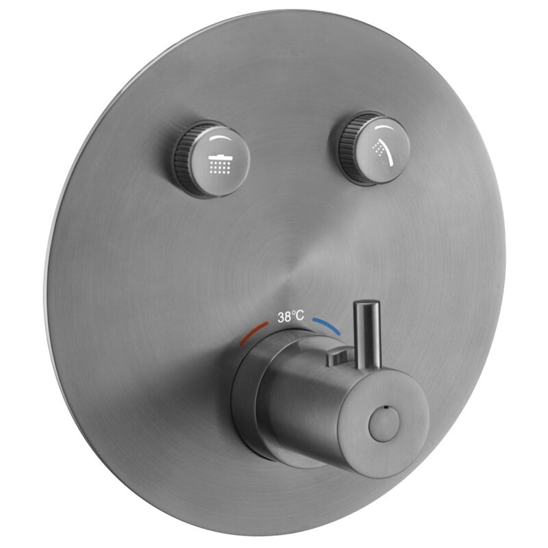 Flova Round 2-Outlet GoClick Shower Valve Finishing Set Gun Metal