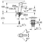 Grohe Concetto Basin Mixer S-Size with Click Waste, Low Pressure