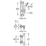 Grohe Grohtherm 1000 Thermostatic Shower Set, 600mm Rail 34825