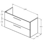 Ideal Standard i.Life A 120cm 2 Drawer Wall Basin Unit Matt Quartz Grey