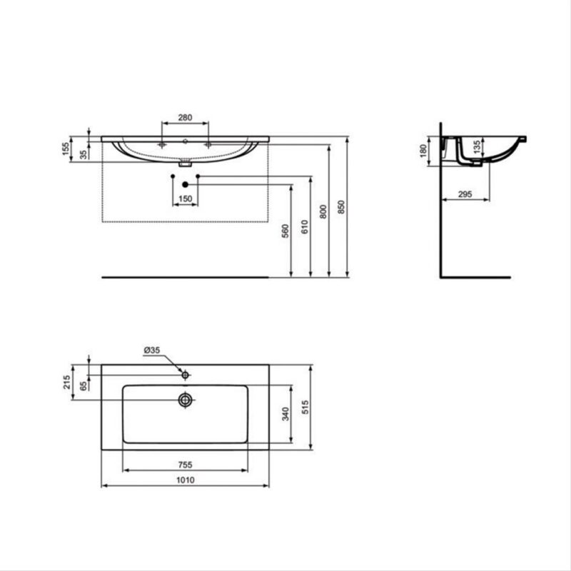 Ideal Standard I.life B 101cm Vanity Basin 1 Taphole T4603