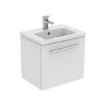 Ideal Standard i.Life S Compact Matt White 50cm Wall Unit & Basin, Chrome Handle