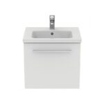 Ideal Standard i.Life S Compact Matt White 50cm Wall Unit & Basin, Chrome Handle