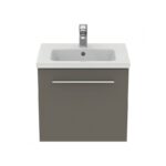 Ideal Standard i.Life S Compact Matt Grey 50cm Wall Unit & Basin, Chrome Handle