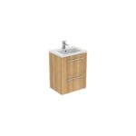 Ideal Standard i.life S 50cm Compact Wall Vanity Unit, 2 Drawers, Natural Oak