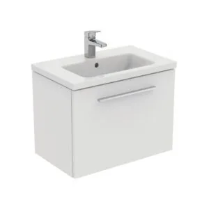 Ideal Standard i.Life S 600mm 1 Drawer Matt White Wall Unit & Basin, Chrome Handle