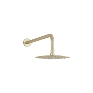 Imex 200mm Stainless Steel Round Slimline Shower Head & Arm Brushed Brass