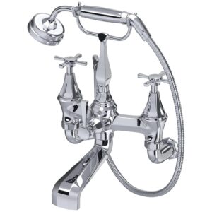 Perrin & Rowe Deco Wall Bath Shower Mixer with Crosstop Handles Chrome