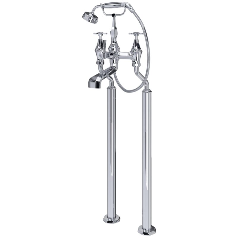 Perrin & Rowe Deco Floor Bath Shower Mixer with Crosstop Handles Chrome