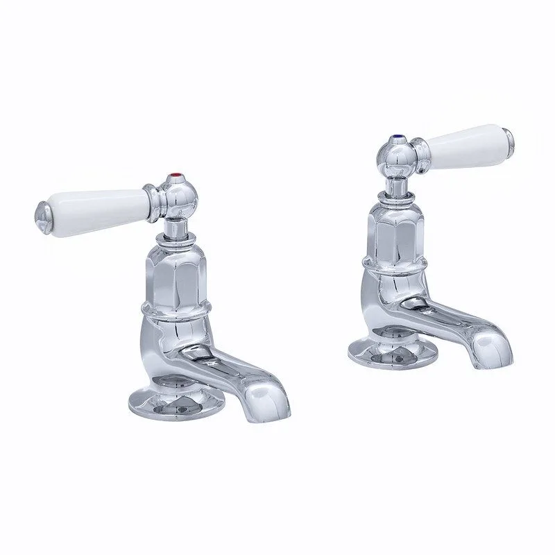 Perrin & Rowe Pair of Basin Taps with Lever Handles Nickel