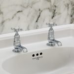 Perrin & Rowe Pair of Basin Taps with Crosshead Handles Nickel