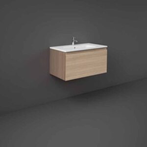 RAK Joy Uno Wall Hung 1 Drawer 800mm Vanity Unit Scandinavian Oak