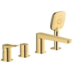 RAK Petit Square 4 Hole Bath Shower Mixer Brushed Gold