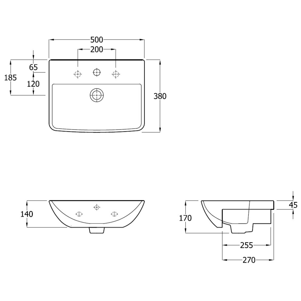 RAK Summit 500mm Semi-Recess Basin 1 Tap Hole RKSUM50SR1