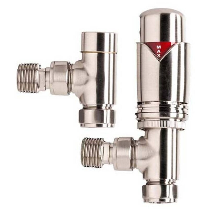 Redroom Angled Thermostatic Radiator Valve Pack Brushed Nickel