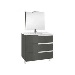 Roca Victoria-N Pack 600mm 3 Drawer Unit, Mirror & Light Grey