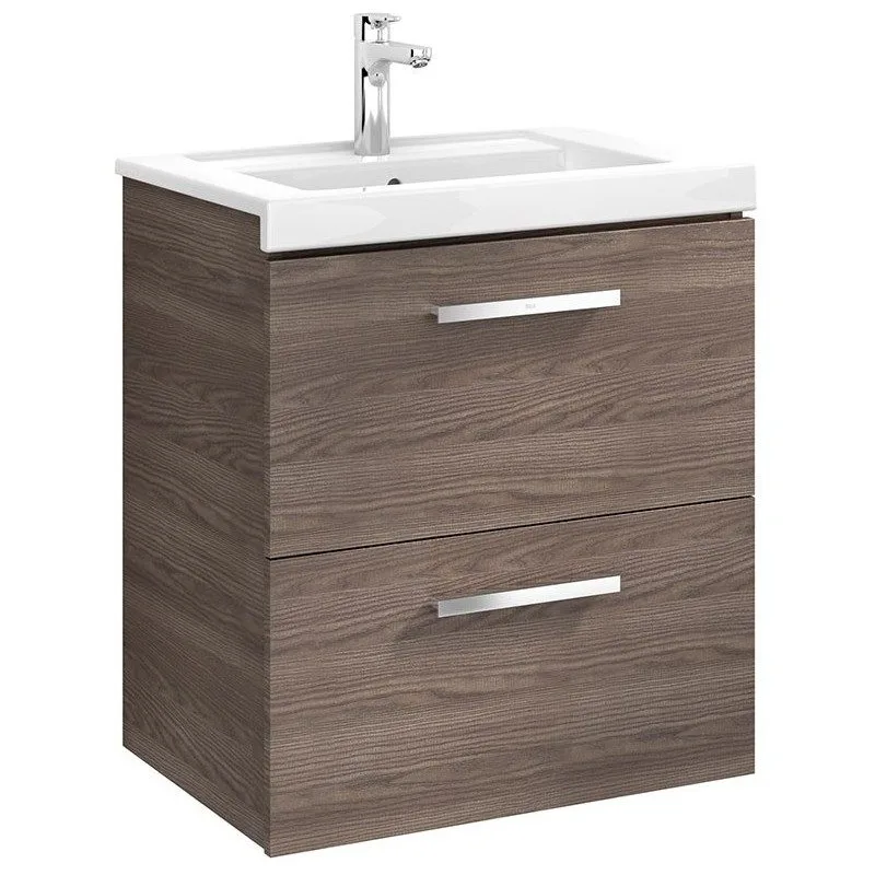 Roca Prisma Wall Hung 2 Drawer Basin Unit 60cm Textured Ash