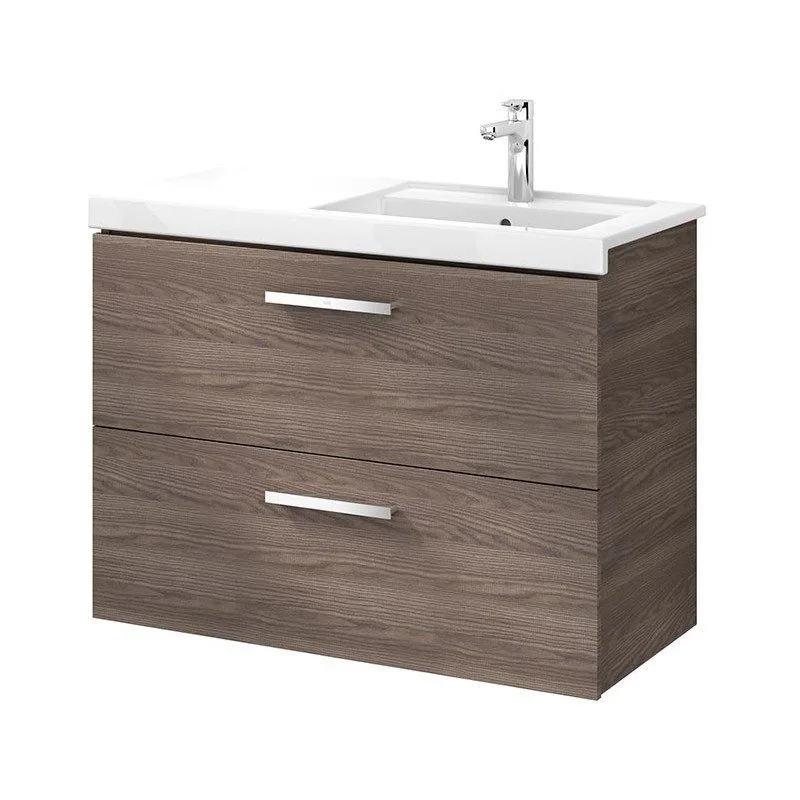 Roca Prisma Wall Hung 2 Drawer Basin Unit 90cm Textured Ash