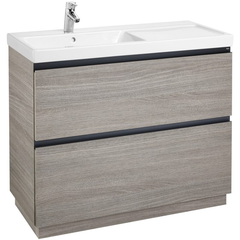 Roca Lander 1000mm City Oak Floor Vanity Unit & Left Hand Basin