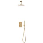 Scudo Core Round Brushed Brass Shower Set with Handset & Fixed Head