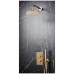 Scudo Core Round Brushed Brass Shower Set with Handset & Fixed Head