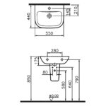 Vitra S20 550mm 1 Tap Hole Basin & Large Semi Pedestal