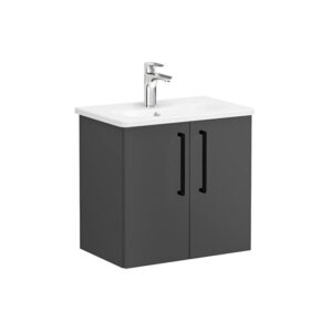 Vitra Zentrum 600mm Compact 2 Door Matt Storm Grey Unit & Basin