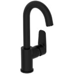 Vitra Flow Soft Matt Black Basin Mixer Tap with Swivel Spout