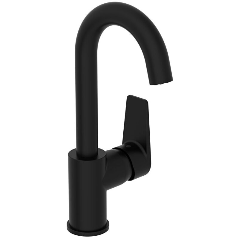 Vitra Flow Square Matt Black Basin Mixer Tap with Swivel Spout